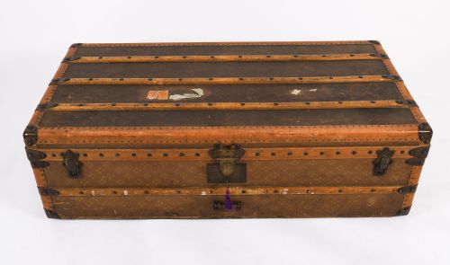 ANTIQUE AUX ETATS UNIS OF PARIS STEAMER TRUNK LUGGAGE CIRCA 1920 - ADDITIONAL PHOTO 1
