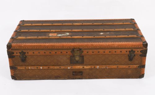ANTIQUE AUX ETATS UNIS OF PARIS STEAMER TRUNK LUGGAGE CIRCA 1920 - ADDITIONAL PHOTO 2