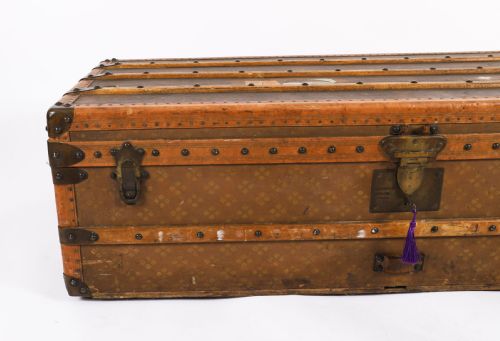 ANTIQUE AUX ETATS UNIS OF PARIS STEAMER TRUNK LUGGAGE CIRCA 1920 - ADDITIONAL PHOTO 3