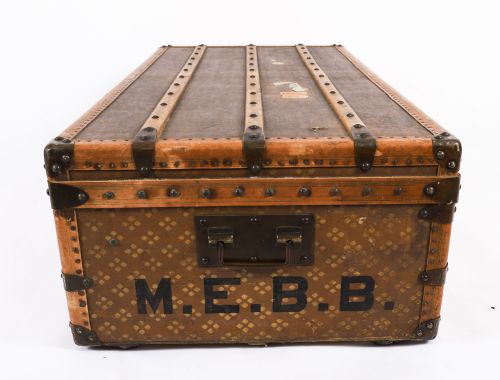 ANTIQUE AUX ETATS UNIS OF PARIS STEAMER TRUNK LUGGAGE CIRCA 1920 - ADDITIONAL PHOTO 4