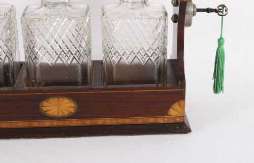 ANTIQUE INLAID WALNUT THREE CUT CRYSTAL DECANTER TANTALUS C1870 19TH C - ADDITIONAL PHOTO 4