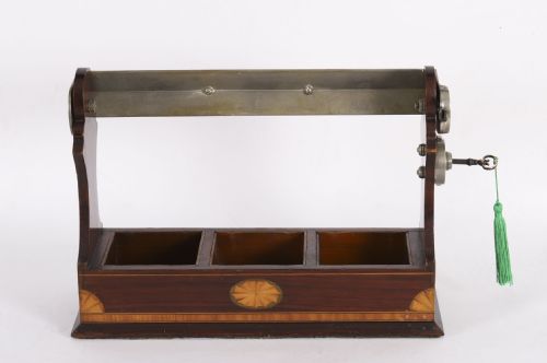 ANTIQUE INLAID WALNUT THREE CUT CRYSTAL DECANTER TANTALUS C1870 19TH C - ADDITIONAL PHOTO 10
