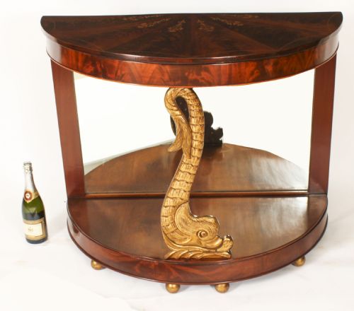 ANTIQUE ITALIAN FLAME MAHOGANY GILTWOOD DOLPHIN CONSOLE TABLE 19TH C - ADDITIONAL PHOTO 12
