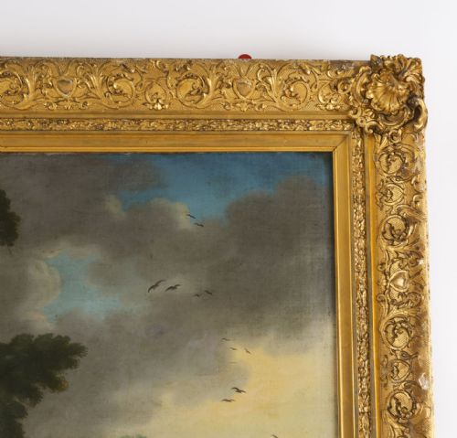 ANTIQUE OIL ON CANVAS PAINTING PARTY PICNICKING AFTER WATTEAU 18THC - ADDITIONAL PHOTO 5