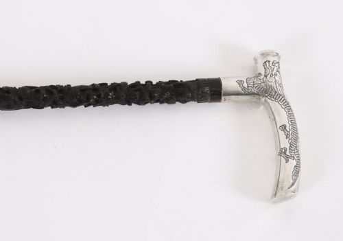fig 1. Antique Chinese Silver Dragon Walking Stick Cane C1880 91cms 36inches