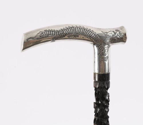 fig 2. Antique Chinese Silver Dragon Walking Stick Cane C1880 91cms 36inches