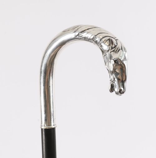 fig 1. Antique French Silver Horse Head Walking Cane Stick 19thC 90cm 35.5inches