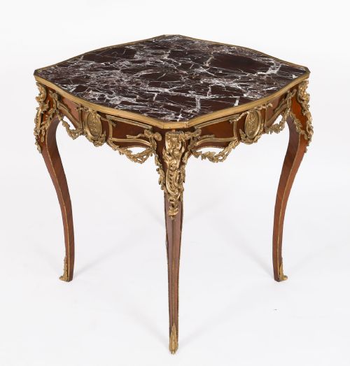 fig 2. Antique Pair French Louis Revival Marble & Ormolu Occasional Tables 20th C