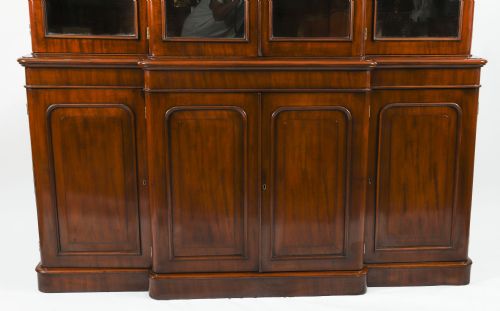 fig 6. Antique Pair English Flame Mahogany Library Breakfront Bookcases 19th C