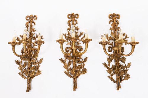 ANTIQUE SET OF 6 FRENCH LOUIS REVIVAL 3 BRANCH ORMOLU WALL LIGHTS 20TH C - ADDITIONAL PHOTO 1