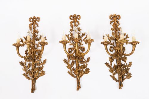 ANTIQUE SET OF 6 FRENCH LOUIS REVIVAL 3 BRANCH ORMOLU WALL LIGHTS 20TH C - ADDITIONAL PHOTO 2
