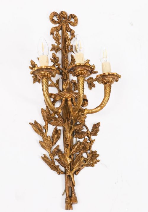 ANTIQUE SET OF 6 FRENCH LOUIS REVIVAL 3 BRANCH ORMOLU WALL LIGHTS 20TH C - ADDITIONAL PHOTO 5