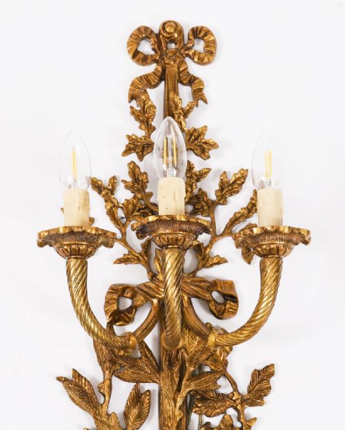 ANTIQUE SET OF 6 FRENCH LOUIS REVIVAL 3 BRANCH ORMOLU WALL LIGHTS 20TH C - ADDITIONAL PHOTO 9