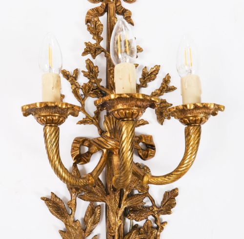 ANTIQUE SET OF 6 FRENCH LOUIS REVIVAL 3 BRANCH ORMOLU WALL LIGHTS 20TH C - ADDITIONAL PHOTO 12