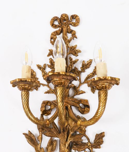 ANTIQUE SET OF 6 FRENCH LOUIS REVIVAL 3 BRANCH ORMOLU WALL LIGHTS 20TH C - ADDITIONAL PHOTO 15