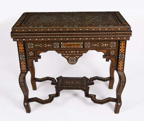 fig 2. Antique Damascus Syrian Inlaid Card, Chess, Backgammon, Games table 19th C