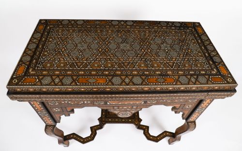 fig 3. Antique Damascus Syrian Inlaid Card, Chess, Backgammon, Games table 19th C