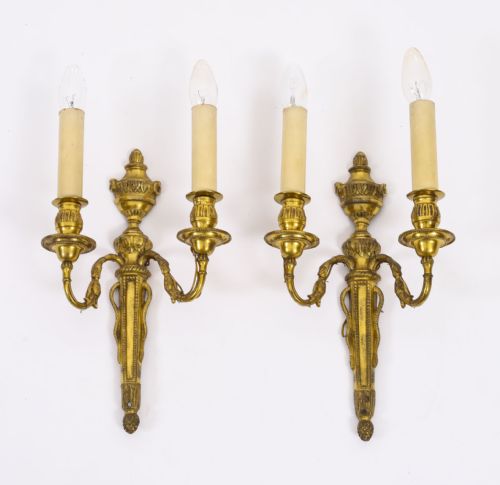 Antique Pair French Neo-classical Ormolu Wall Lights Appliques 19th Century