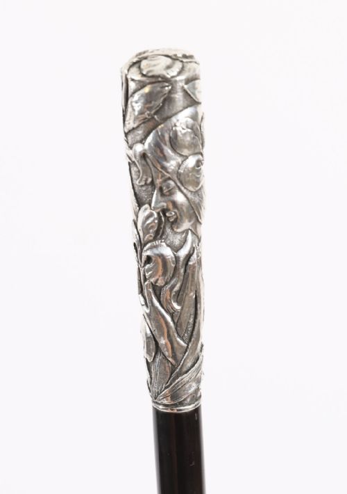 fig 1. Antique French Silver Ebonized Walking Cane Stick 19th Century 92cm/36.2inches
