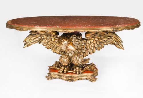 fig 1. Antique George II Revival Rouge Marble Topped Eagle Centre Table 20th C