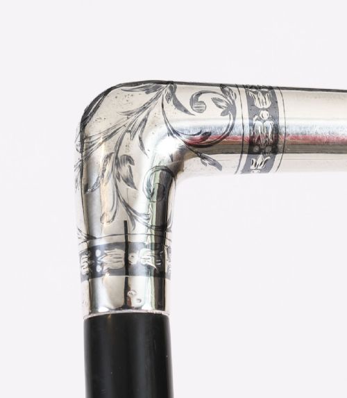 fig 2. Antique French Silver Ebonized Walking Cane Stick19th Century 91cm 36inch