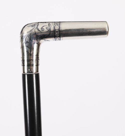 fig 3. Antique French Silver Ebonized Walking Cane Stick19th Century 91cm 36inch