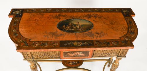 ANTIQUE GEORGE III SATIN WOOD PAINTED DEMILUNE CONSOLE TABLE 18TH C - ADDITIONAL PHOTO 2