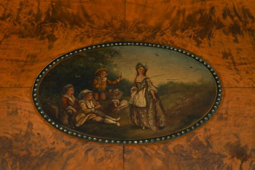 ANTIQUE GEORGE III SATIN WOOD PAINTED DEMILUNE CONSOLE TABLE 18TH C - ADDITIONAL PHOTO 5