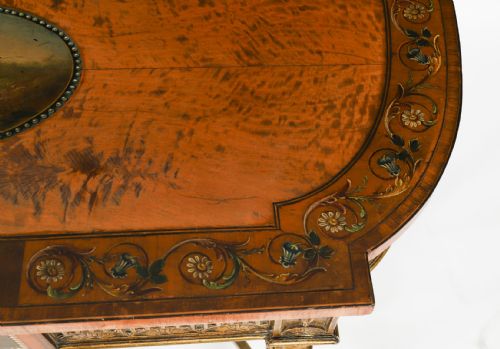 ANTIQUE GEORGE III SATIN WOOD PAINTED DEMILUNE CONSOLE TABLE 18TH C - ADDITIONAL PHOTO 6