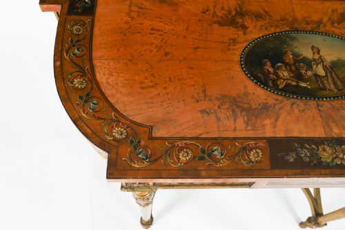 ANTIQUE GEORGE III SATIN WOOD PAINTED DEMILUNE CONSOLE TABLE 18TH C - ADDITIONAL PHOTO 8