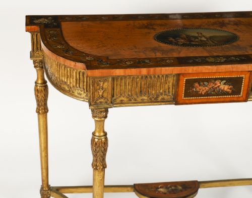 ANTIQUE GEORGE III SATIN WOOD PAINTED DEMILUNE CONSOLE TABLE 18TH C - ADDITIONAL PHOTO 10