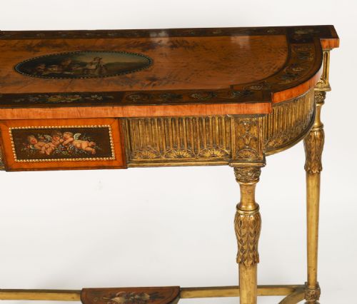 ANTIQUE GEORGE III SATIN WOOD PAINTED DEMILUNE CONSOLE TABLE 18TH C - ADDITIONAL PHOTO 12