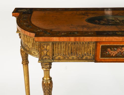 ANTIQUE GEORGE III SATIN WOOD PAINTED DEMILUNE CONSOLE TABLE 18TH C - ADDITIONAL PHOTO 13