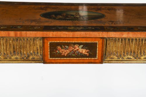 ANTIQUE GEORGE III SATIN WOOD PAINTED DEMILUNE CONSOLE TABLE 18TH C - ADDITIONAL PHOTO 14