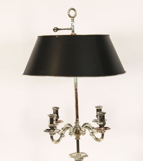 fig 1. Antique Victorian Silver Plate Rise & Fall Candelabra Table Lamp 19th C