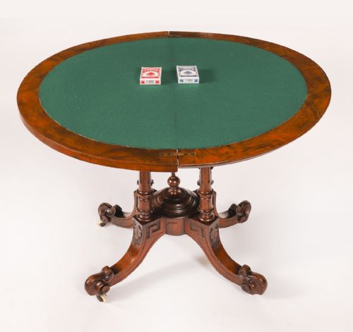 fig 1. Antique Victorian Burr Walnut and Inlaid Card Table C.1860 19th C