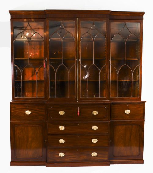 ANTIQUE GEORGE III SECRETAIRE BREAKFRONT BOOKCASE CIRCA 1820 19TH CENTURY - ADDITIONAL PHOTO 1