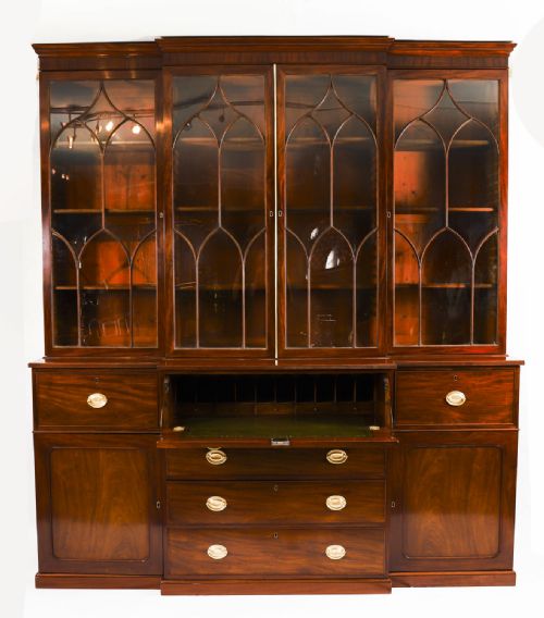 ANTIQUE GEORGE III SECRETAIRE BREAKFRONT BOOKCASE CIRCA 1820 19TH CENTURY - ADDITIONAL PHOTO 2
