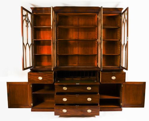 ANTIQUE GEORGE III SECRETAIRE BREAKFRONT BOOKCASE CIRCA 1820 19TH CENTURY - ADDITIONAL PHOTO 11