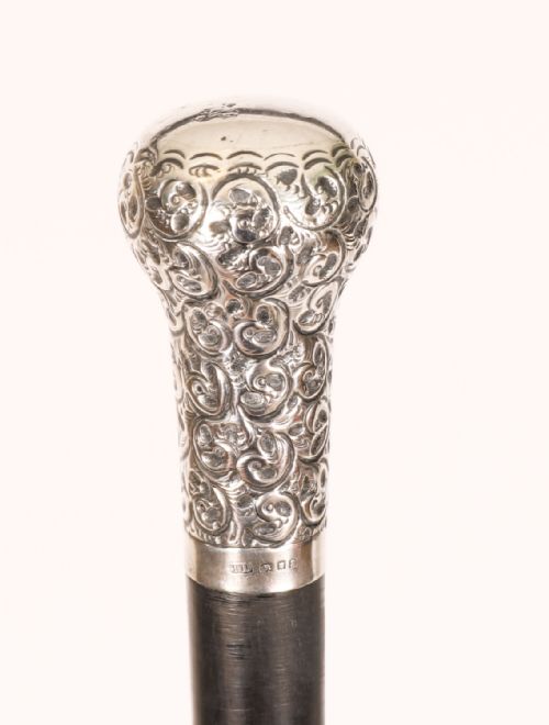 fig 1. Antique English Sterling Silver Topped Walking Stick Dated 1910 96cm/38 inches