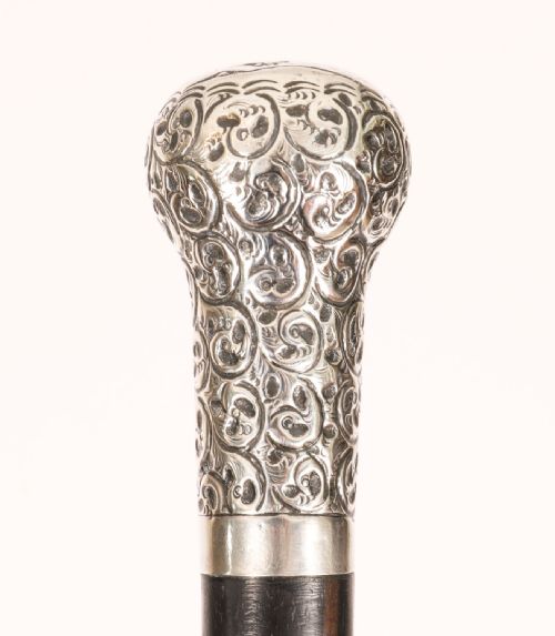 fig 2. Antique English Sterling Silver Topped Walking Stick Dated 1910 96cm/38 inches