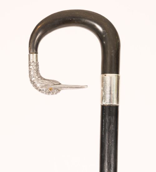 fig 1. Antique Walking Stick Cane Sterling Silver Duck Head Dated 1924 86cm/34 inch