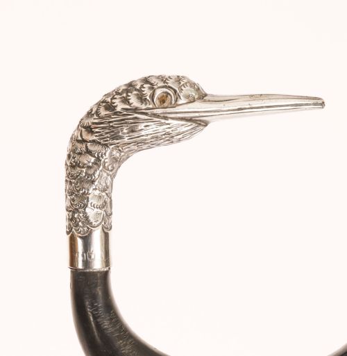 fig 2. Antique Walking Stick Cane Sterling Silver Duck Head Dated 1924 86cm/34 inch
