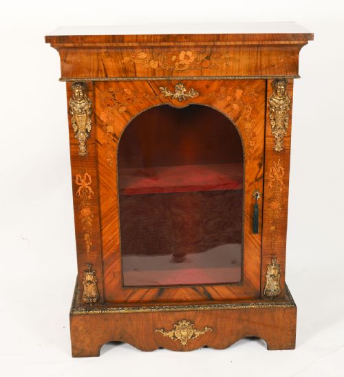 ANTIQUE PAIR VICTORIAN WALNUT MARQUETRY PIER CABINETS CIRCA1860 - ADDITIONAL PHOTO 1