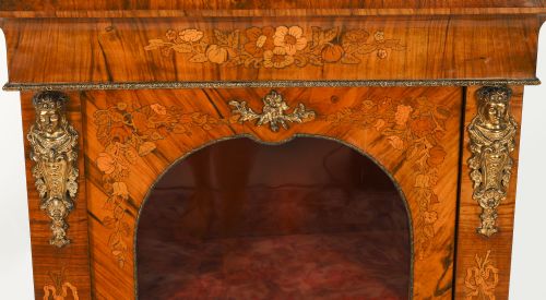 ANTIQUE PAIR VICTORIAN WALNUT MARQUETRY PIER CABINETS CIRCA1860 - ADDITIONAL PHOTO 2