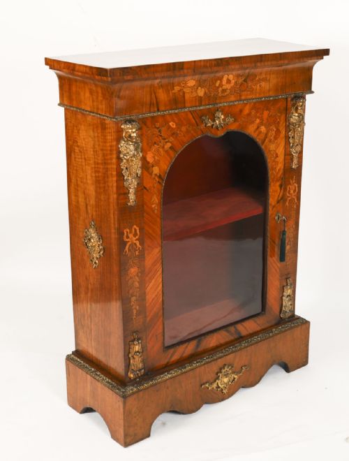 ANTIQUE PAIR VICTORIAN WALNUT MARQUETRY PIER CABINETS CIRCA1860 - ADDITIONAL PHOTO 3