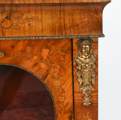ANTIQUE PAIR VICTORIAN WALNUT MARQUETRY PIER CABINETS CIRCA1860 - ADDITIONAL PHOTO 7