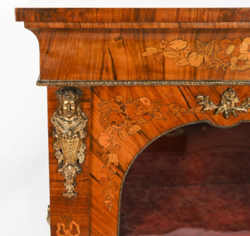ANTIQUE PAIR VICTORIAN WALNUT MARQUETRY PIER CABINETS CIRCA1860 - ADDITIONAL PHOTO 8