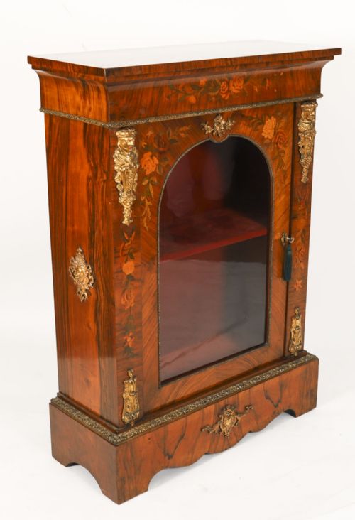 ANTIQUE PAIR VICTORIAN WALNUT MARQUETRY PIER CABINETS CIRCA1860 - ADDITIONAL PHOTO 10