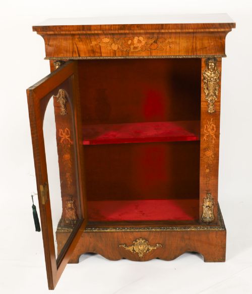 ANTIQUE PAIR VICTORIAN WALNUT MARQUETRY PIER CABINETS CIRCA1860 - ADDITIONAL PHOTO 11